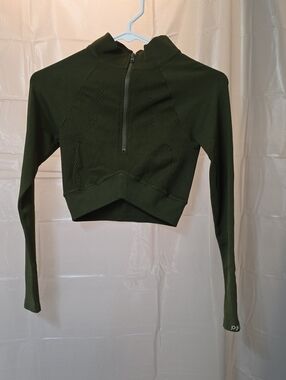 Women's Olive Green Cropped Half-Zip Top